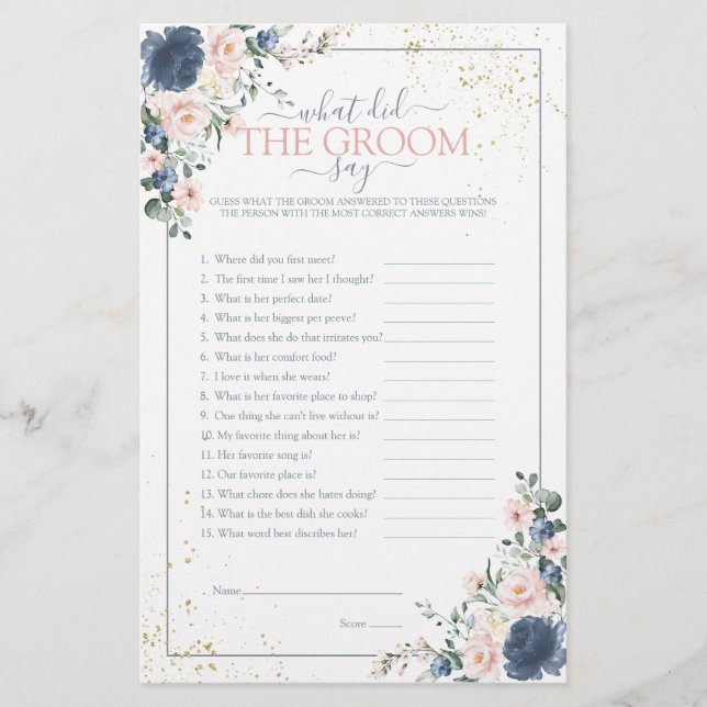 Dusty Blue Blush Pink Gold Floral Shower Game (Front)
