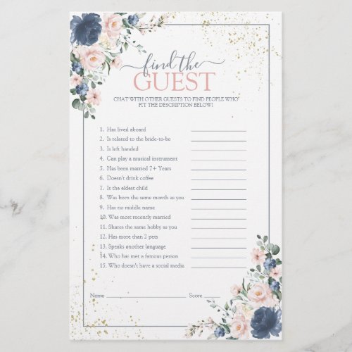 Dusty Blue Blush Pink Gold Floral Shower Game