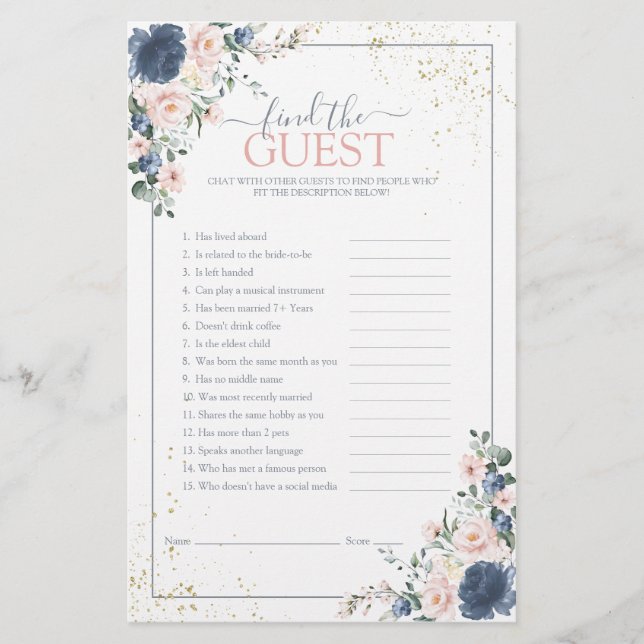 Dusty Blue Blush Pink Gold Floral Shower Game (Front)