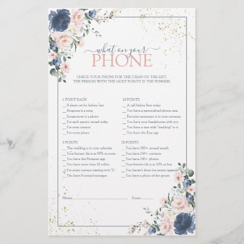 Dusty Blue Blush Pink Gold Floral Shower Game