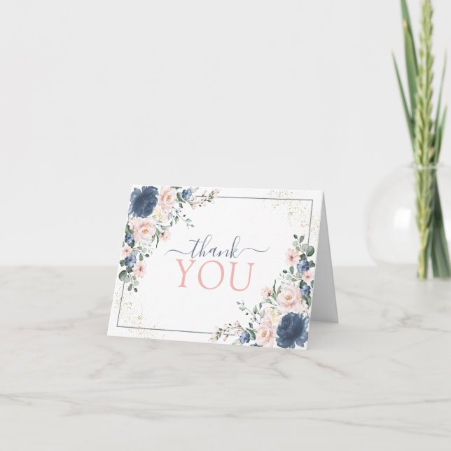 Dusty Blue Blush Pink Gold Floral Thank You (Front)