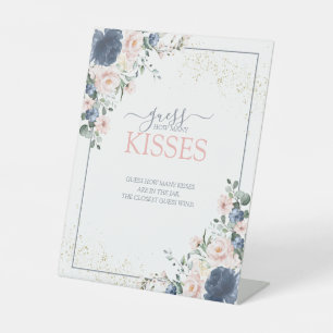 Dusty Blue Blush Pink Gold How Many Kisses Pedestal Sign