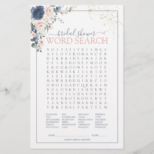 Dusty Blue Blush Pink Gold Word Search Game