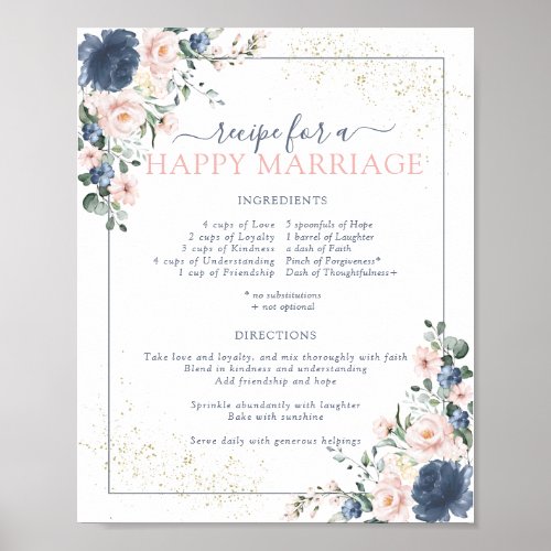 Dusty Blue Blush Pink Recipe for a Happy Marriage Poster