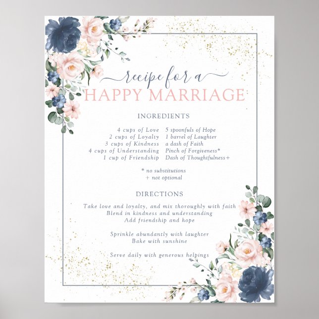 Dusty Blue Blush Pink Recipe for a Happy Marriage Poster (Front)