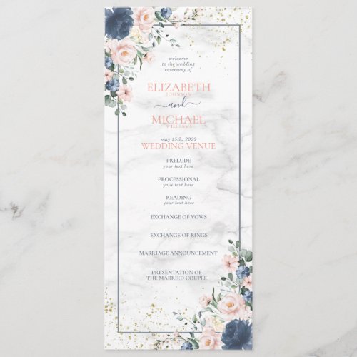 Dusty Blue Blush Pink Watercolor Wedding Program