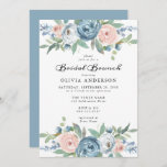 Dusty Blue &amp; Blush Rose Floral Bridal Brunch Invitation at Zazzle