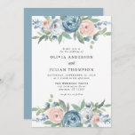 Dusty Blue &amp; Blush Rose Floral Watercolor Wedding Invitation at Zazzle