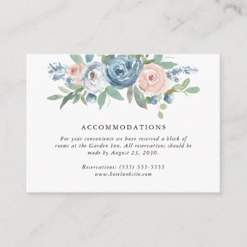 Dusty Blue & Blush Rose Wedding Accommodations Enclosure Card by oddowl at Zazzle