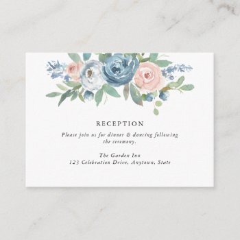 Dusty Blue & Blush Rose Wedding Reception Enclosure Card by oddowl at Zazzle