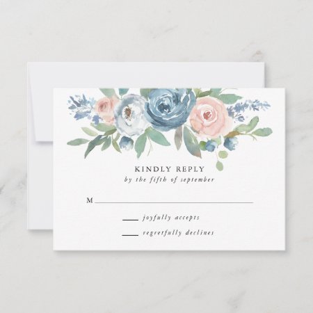 Dusty Blue & Blush Rose Wedding Rsvp Card