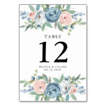 Dusty Blue &amp; Blush Rose Wedding Table Number Cards at Zazzle
