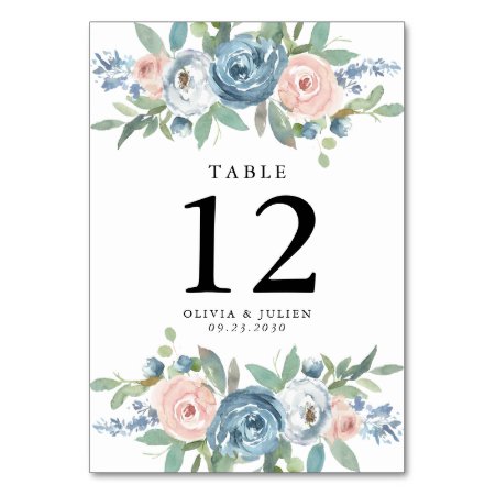 Dusty Blue & Blush Rose Wedding Table Number Cards