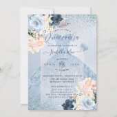 Dusty Blue+Blush Roses Glitter Gown Quinceanera Invitation (Back)