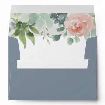Dusty Blue Blush Succulent Floral Garden Wedding Envelope