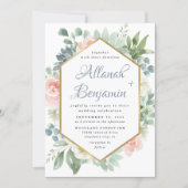 Dusty Blue Blush Succulent Floral Garden Wedding Invitation (Front)