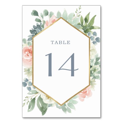 Dusty Blue Blush Succulent Floral Garden Wedding Table Number