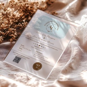 Dusty Blue Boarding Pass Cosmic Wedding  Acrylic Invitations