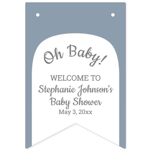 Dusty Blue Bohemian Arch Oh Baby Baby Shower       Bunting Flags (First Flag)