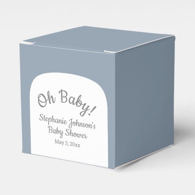 Dusty Blue Bohemian Arch Oh Baby Baby Shower Favor Boxes (Front Side)