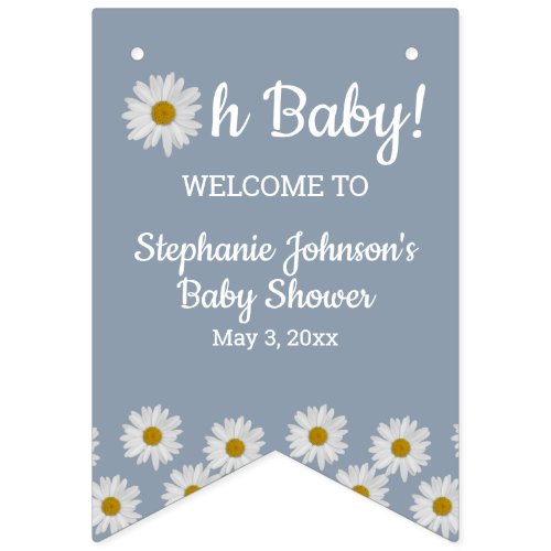 Dusty Blue Bohemian Daisies Oh Baby Baby Shower    Bunting Flags