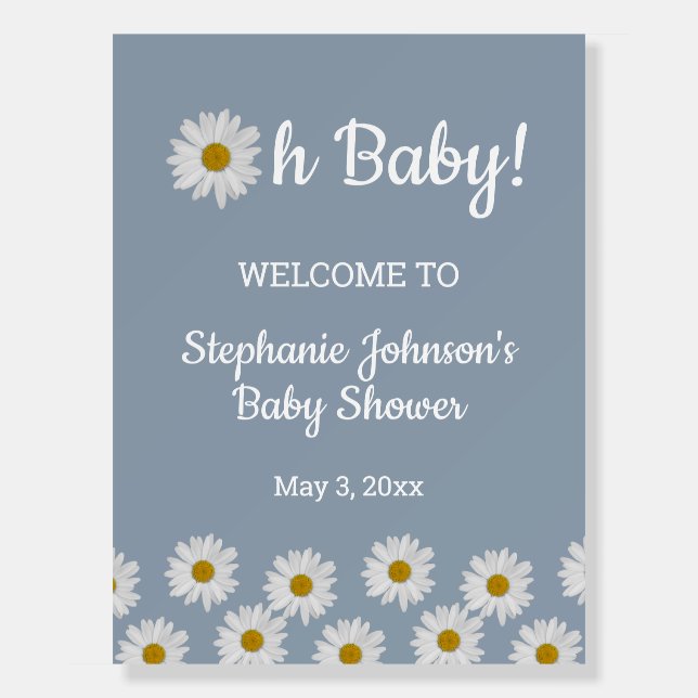 Dusty Blue Bohemian Daisies Oh Baby Baby Shower    Foam Board (Front)
