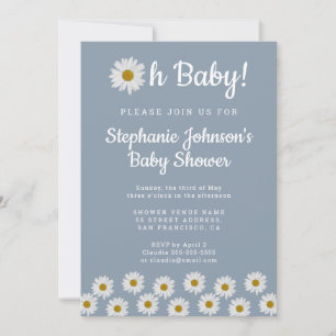 Dusty Blue Bohemian Daisies Oh Baby Baby Shower Invitation