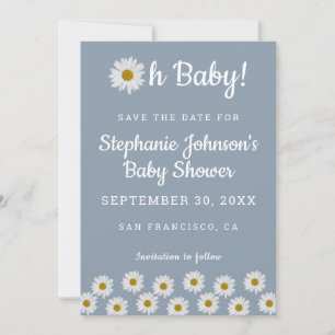 Dusty Blue Bohemian Daisies Oh Baby Baby Shower Save The Date