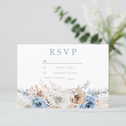 Dusty Blue Bohemian Floral All Occasions  Wedding RSVP Card