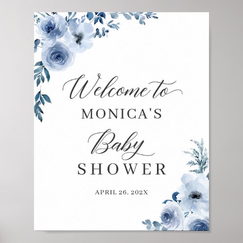 Dusty Blue Bohemian Floral Baby Shower Sign - Dusty Blue Bohemian Floral Baby Shower Welcome Sign Poster. 
(1) The default size is 8 x 10 inches, you can change it to a larger size.  
(2) For further customization, please click the "customize further" link and use our design tool to modify this template. 
(3) If you need help or matching items, please contact me.