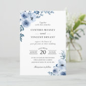 Dusty Blue Bohemian Floral Boho Wedding Invitation (Standing Front)
