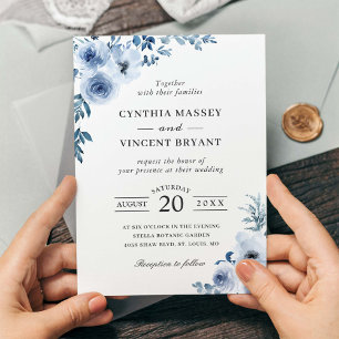 Dusty Blue Bohemian Floral Boho Wedding Invitation