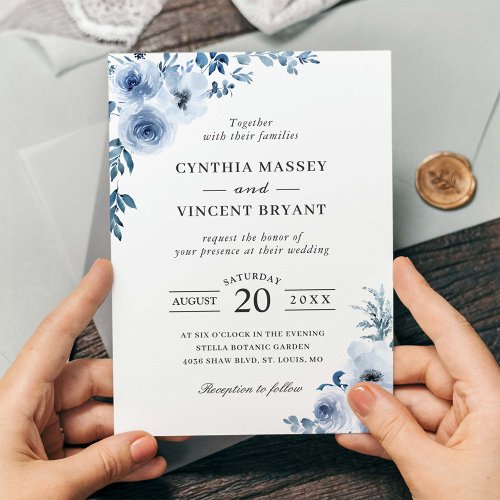 Dusty Blue Bohemian Floral Boho Wedding Invitation