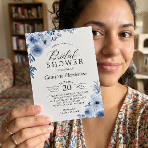 Dusty Blue Bohemian Floral Bridal Shower Invitation