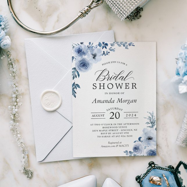 Dusty Blue Bohemian Floral Bridal Shower Invitation (Creator Uploaded)