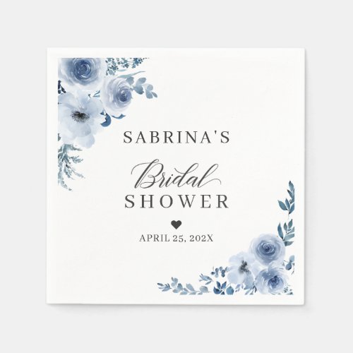 Dusty Blue Bohemian Floral Bridal Shower Napkins