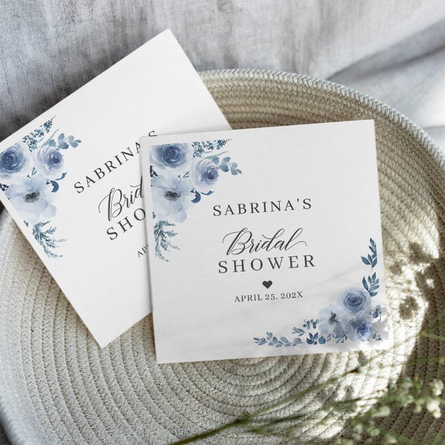 Dusty Blue Bohemian Floral Bridal Shower Napkins (Creator Uploaded)