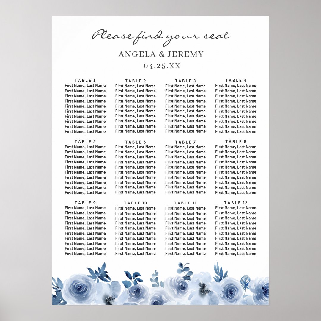 Dusty Blue Bohemian Floral Wedding Seating Chart | Zazzle