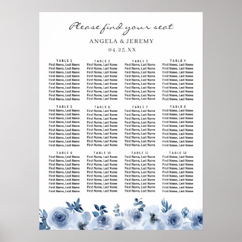 Dusty Blue Bohemian Floral Wedding Seating Chart - Dusty Blue Bohemian Floral Wedding Seating Chart Poster. 
(1) The default size is 18 x 24 inches, you can change it to other sizes. 
 (2) For further customization, please click the "customize further" link and use our design tool to modify this template. 
 (3) If you need help or matching items, please contact me.