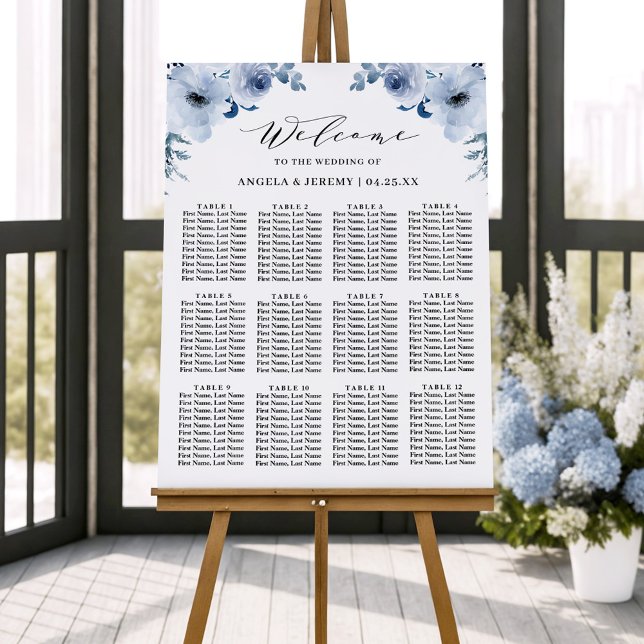 Dusty Blue Bohemian Floral Wedding Seating Chart Foam Board (Creator Uploaded)