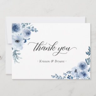 Dusty Blue Bohemian Pastel Floral Wedding Flat Thank You Card