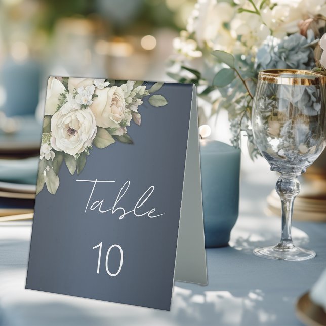Dusty Blue Bohemian Rose Bouquet Wedding  Table Tent (Creator Uploaded)