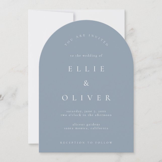 Dusty Blue Boho Arch Modern Wedding Invitation (Front)