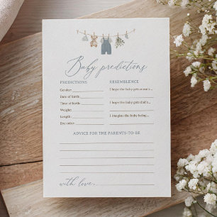 Dusty Blue Boho Baby Clothes Predictions Advice Invitation