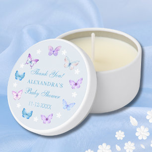 Dusty Blue Boho Butterfly Baby Shower Thank You Mini Candle Favors