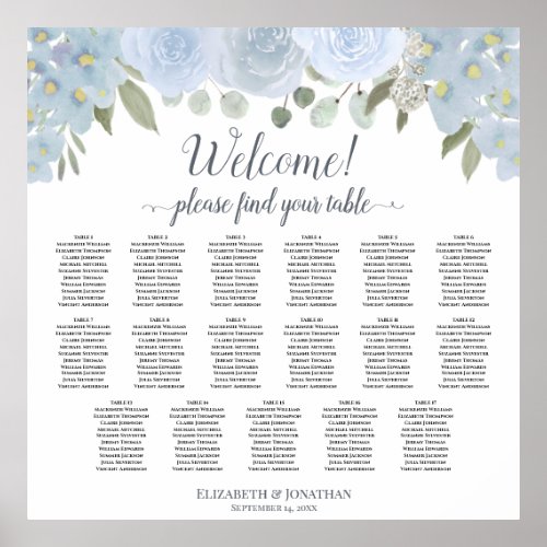 Dusty Blue Boho Chic Floral 17 Table Seating Chart