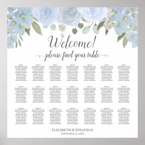 Dusty Blue Boho Chic Floral 21 Table Seating Chart