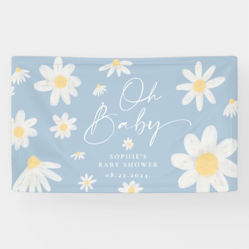 Dusty Blue Boho Daisy Flower Baby Shower Banner