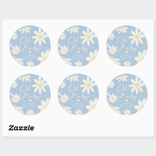 Dusty Blue Boho Daisy Flower Round Sticker