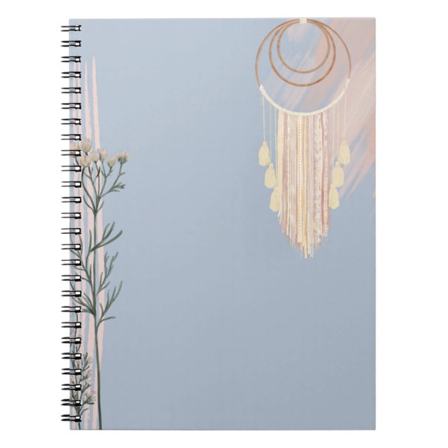 Dusty Blue BOHO Dream Catcher Custom Stationery Notebook (Front)